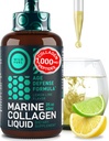 Liquid Marine Collagen Peptides Supplements - 1,000mg Hydrolyzed Collagen Marine with Hyaluronic Acid 10mg - Hair Skin and Nails Vitamins - Natural Lemon Flavor, Liquid 2oz