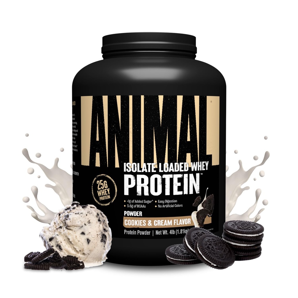 Poudre de protéines isolate de lactosérum animal - Loaded for Pre & Post Workout Muscle Builder and Recovery with Digestive Enzymes for Men & Women - 25g Protéines, Grand Goût, Faible Sucre - Cookies & Crème 4 lbs