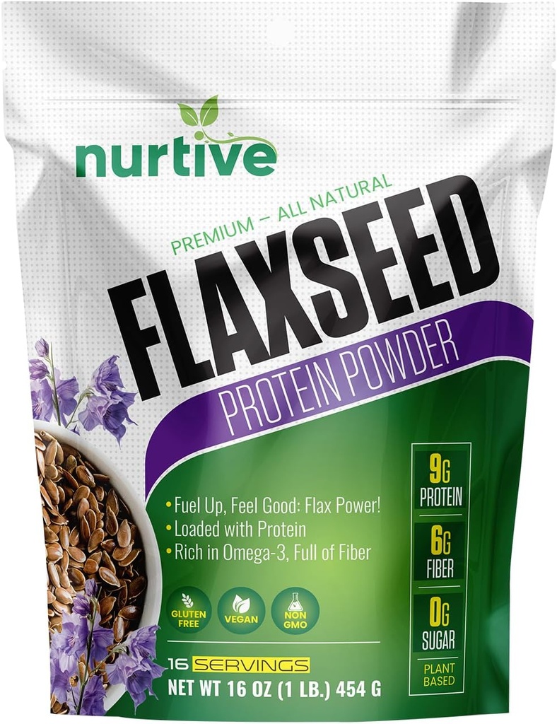Poudre de protéines de lin - à base végétale, riche en oméga-3 et antioxydants - Idéal pour la récupération après l'entraînement - Boost nutritionnel pour les smoothies et la cuisson - Non-OGM et sans gluten (16 oz / 454g)