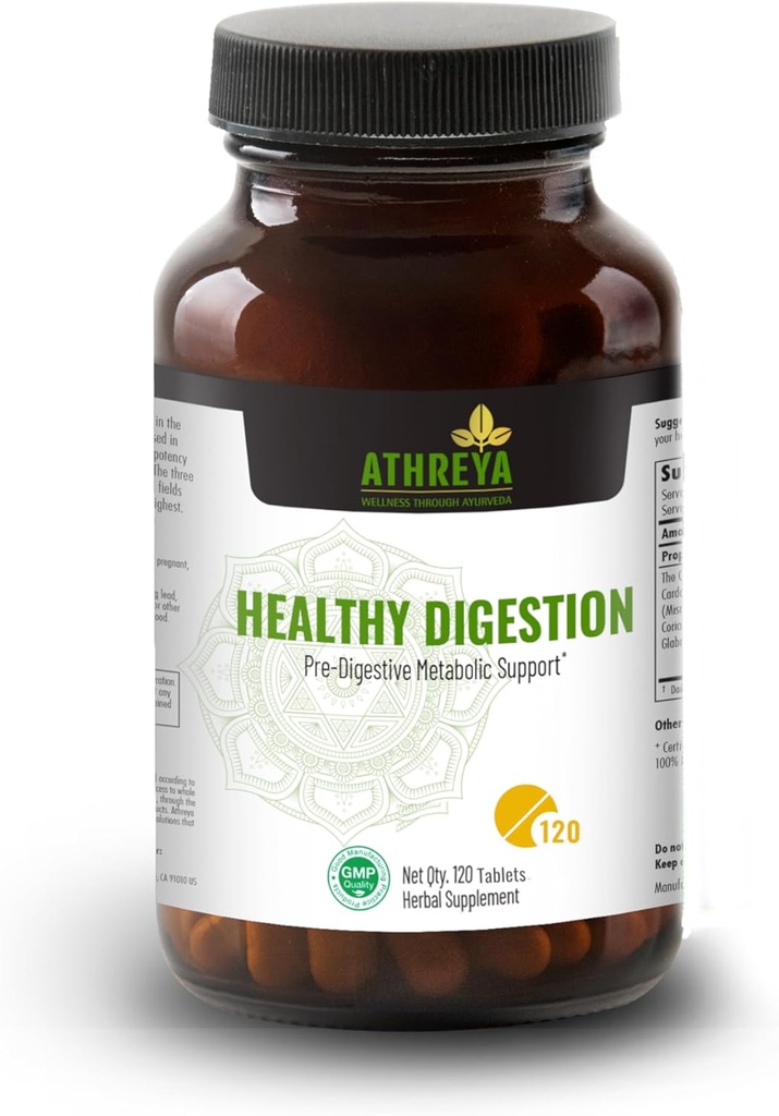 Athreya Herbs Healthy Digestion Tablets | 120 Tablets | Digestive Support | Pre-Digestive Metabolic Support | Intestinal Health | Antioxidant Boost | Vegan, Non-GMO | 30 Day Supply