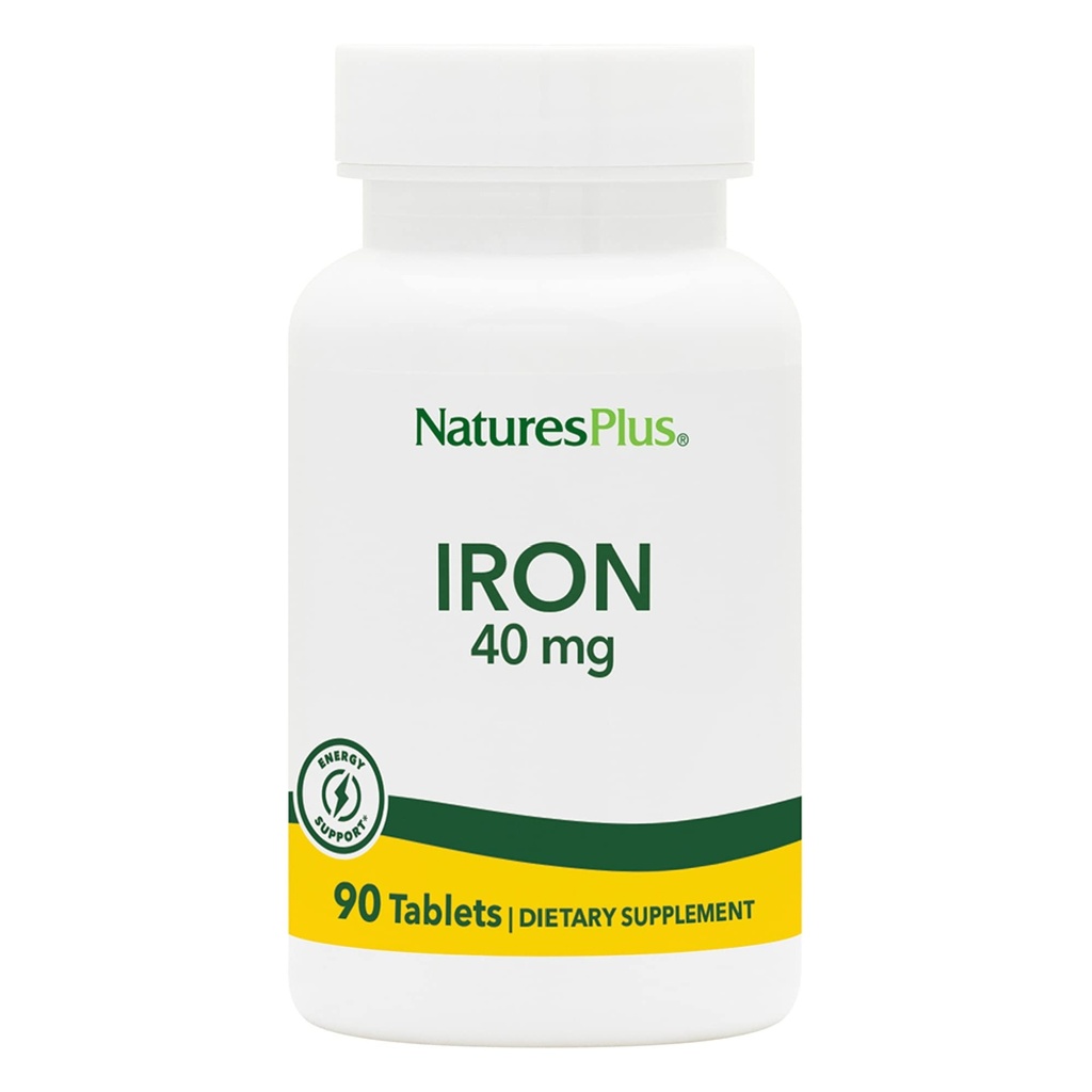 NaturesPlus Fer - 40 mg, 90 comprimés - Végétarien, sans gluten - 45 portions
