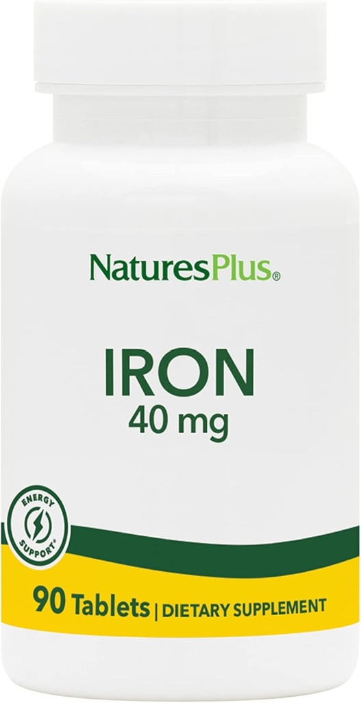 NaturesPlus Fer - 40 mg, 90 comprimés - Végétarien, sans gluten - 45 portions