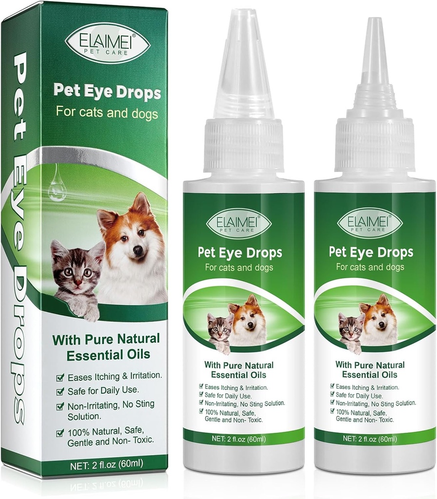 Des gouttes pour les yeux pour les chiens et les chats, des gouttes douces de formule pour les yeux de chien, de la grippe et de la suie Irritations pour les yeux supportent les yeux Infection Relief Eye Cleaner, - Supplément soin doux pour les yeux pour les animaux Chats gouttes pour les yeux - 4.04 fl oz