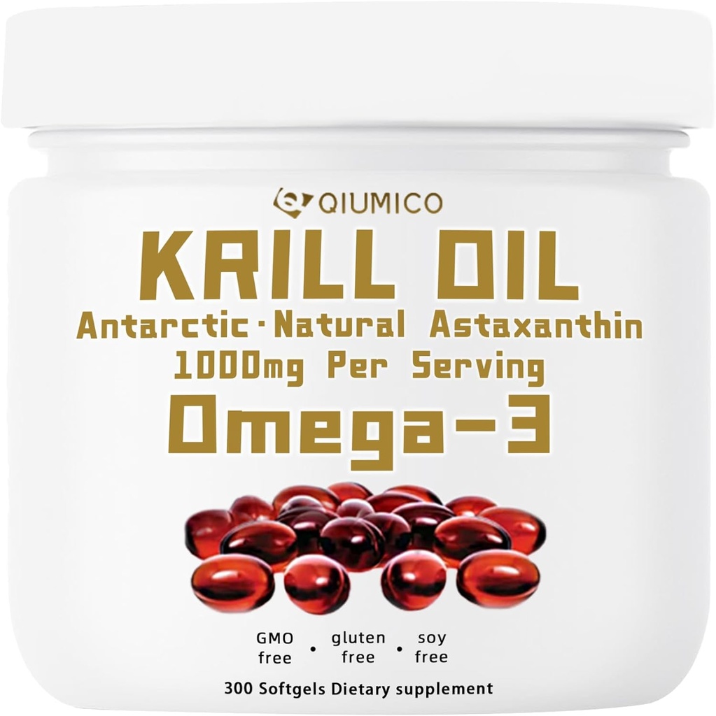 Antarctic Krill Oil Supplement, Rich in Omega-3s EPA, DHA & Astaxanthin, 1000mg Per Serving, Supplement for Heart and Immunity, 300 Soft-Gels