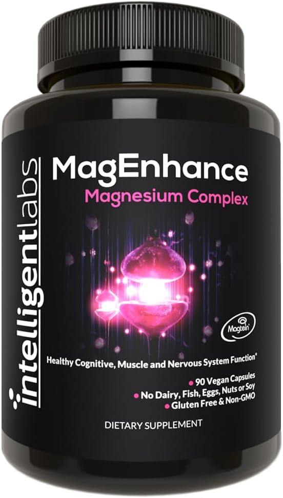 Labs Intelligent MagEnhance Magtein Supplément complexe Magnésium L-Thréonate avec Magnésium Glycinate et Taurate, 90 Capsules