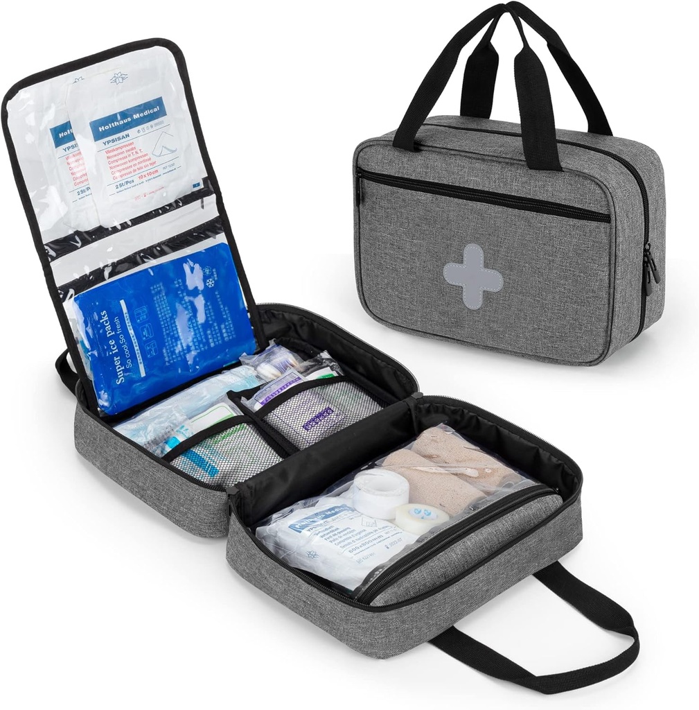CURMIO Petit sac de premiers soins, trousse de trauma d'urgence vide Sac d'organisateur pour randonnée, camping, voiture, voyage, maison et plein air, Gray, BAG SEULEMENT, brevet en attente