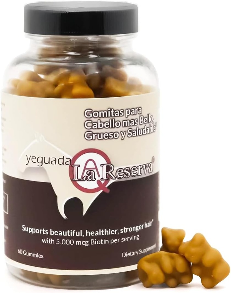 Yeguada La Réserve Cheveux et ongles Gommies, 5000 mcg Biotine, Gommies Vitamine E & C pour la peau et les ongles des cheveux, 60 pièces