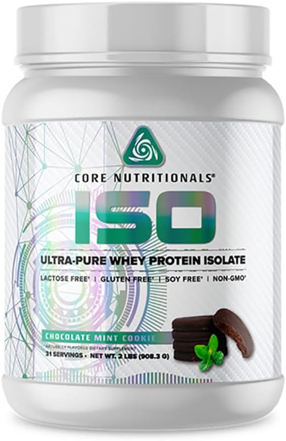 Noyaux nutritionnels Iso Whey Protein Isolate de lactose, de gluten et de soja 100% Microfiltré, pressé à froid de 25 g Protéine de 2 livres (Cookie à la menthe chocolatée)