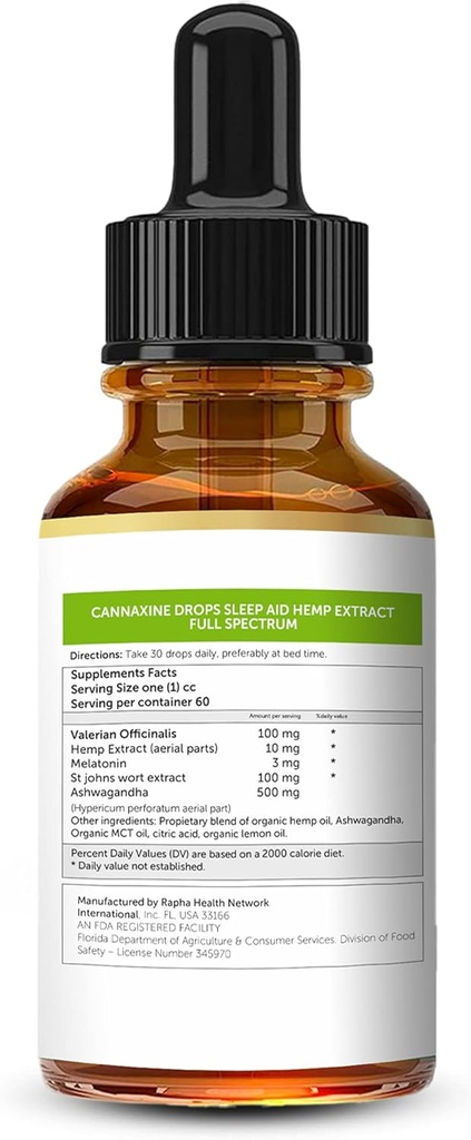Huile de chanvre premium W/Ashwagandha, Melatonine, Valérian Officinalis, extrait de millepertuis, huile MCT biologique, citron, soutien pour l'absentéisme, non-OGM, végétalien, sans gluten - 2 Fl Oz