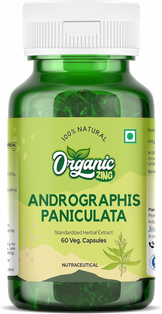 Supplément biologique à l'andrographide ZING - Extrait d'andrographis paniculata - Vegan & sans gluten - 60 capsules, 400mg chacune