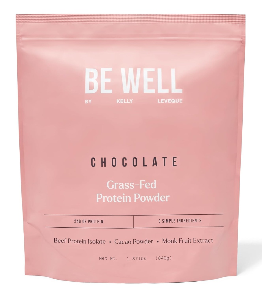Soyez bien par Kelly Chocolat Poudre de protéines de boeuf gras, 24G de protéines et 1G de glucides nets (3 ingrédients, 30 portions) 9 acides aminés + 3 BCAA Pas de soja, pas de lait, sans Stevia, pas de sucre ajouté 1.87lb 849g
