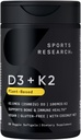 Sport Research® Vitamine D3 + K2 avec huile de coco - Vitamine végétale D 2500iu (62,5mcg) et Mk7 Vitamine K 100mcg pour os et immunosupport - Vegan Certified · Non-OGM · Sans soja - 60 Softgels