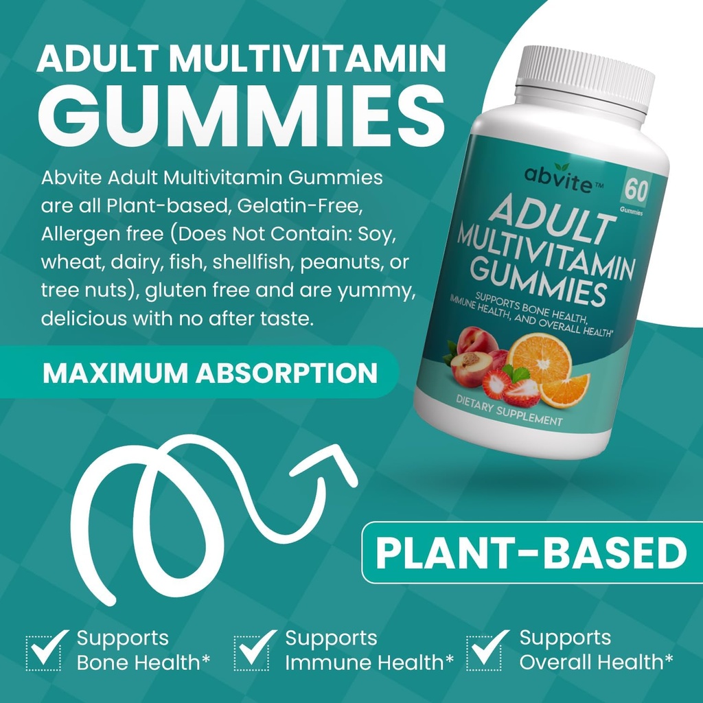 Multivitamines végétales, multivitamines quotidiennes pour les hommes et les femmes avec des vitamines A, C, D, E, B-3, B-6, B-12, Biotine, inositol, non-OGM, sans gluten, 60 comtes (30 jours d'approvisionnement)