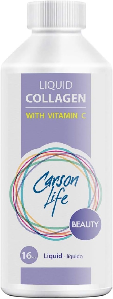 Collagène liquide Carson Life avec vitamine C - 16 Oz - pour anti-vieillissement, peau de cheveux et ongles - Immune Support - peau rajeunie - Fabriqué aux États-Unis