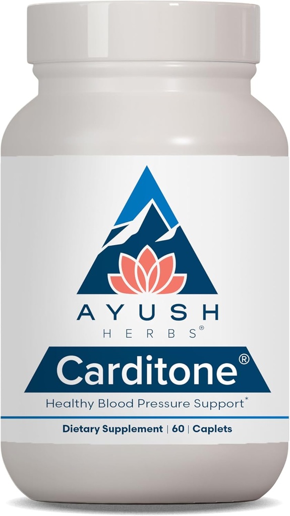 Ayush Herbs Carditone - Supplément de santé cardiaque naturelle pour les femmes et les hommes, Formule BP, Soutien cardiovasculaire holistique avec Rauwolfia, Arjuna, Calcium et Magnésium - 60 Caplets végétariens (1 comte)