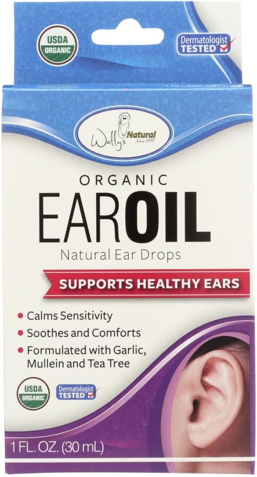 Wally's Natural Products, Huile d'oreille biologique à l'ail et Mullein, 1 fl oz - 2pc