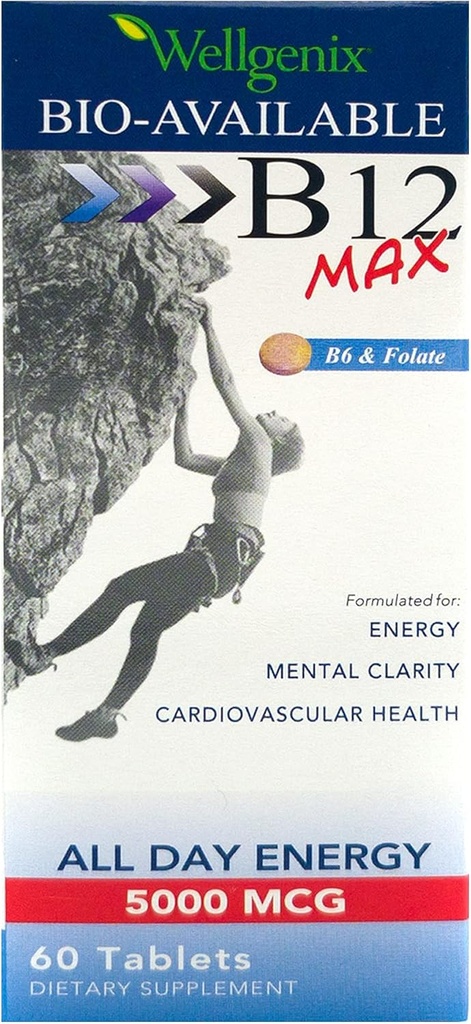 Wellgenix Bio-disponible Sublingual B12 B6 Folate Vitamine formulé pour une absorption élevée - Supplément nutritionnel multivitamine (60 ct) 1 emballage