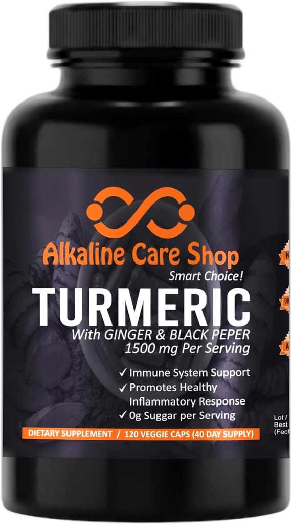 Supplément curcumine en aluminium 1500mg avec curcuma biologique, gingembre et poivre noir pour la meilleure absorption.