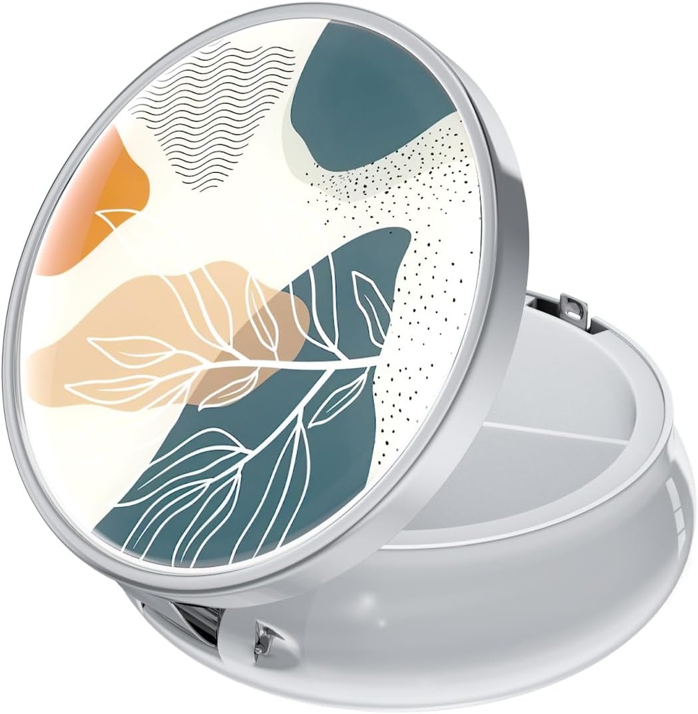 Boîte à pilules de Rouidr, 3 compartiments de médicaments Pill Case, boîte de médicaments de voyage en petit métal pour la purse et la poche, argent, résumé Boho Leaf