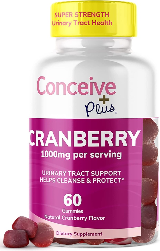 CONCEIVE PLUS Gommies de canneberge - 1000mg Strength Vitamines de canneberge, santé urinaire, 60 Nombre de gommy, 30 jours d'approvisionnement