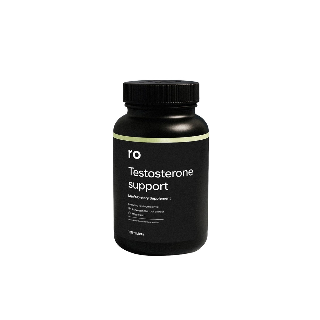 Ro Soutien à la testostérone pour les hommes" Supplément nutritionnel quotidien avec Ashwagandha pour soutenir les niveaux sains de testostérone et Magnésium pour promouvoir la santé musculaire.
