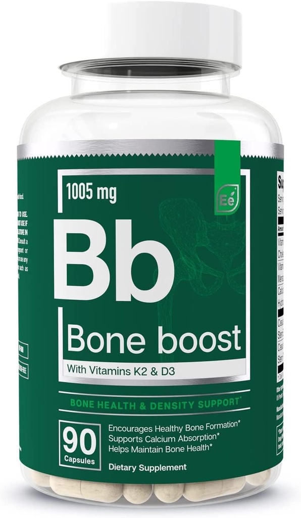 Éléments essentiels Bone Boost Bone Health Supplement - Bone Support et supplément de calcium avec la vitamine D 3, K2, Cissus Quadrangularis pour os - 90 capsules (30 jours d'approvisionnement)