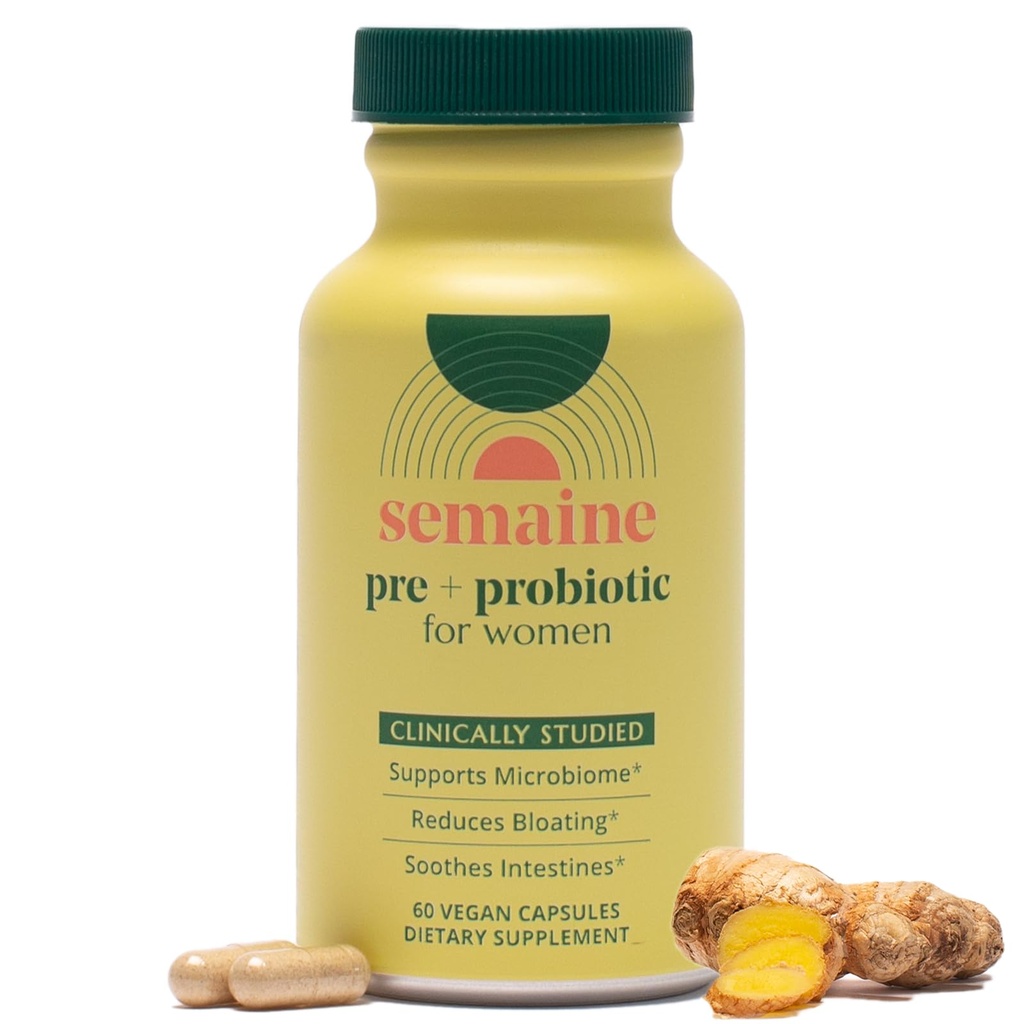 Semaine Super Powered Prébiotique + Probiotique pour les femmes, Effective 3-en-1 Multi-Action Formula to Nourish Gut Health, Soothe IBS, Support Bloat Relief & Immunity Boost, Études cliniques (60 ct)