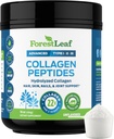 ForestLeaf Collagen Peptides Poudre non aromatisée - Poudre de protéines de collagène kéto hydrolysée de type 1, 2 et 3 - Cheveux vitaux, peau, ongles, articulations, récupération, 11g par portion