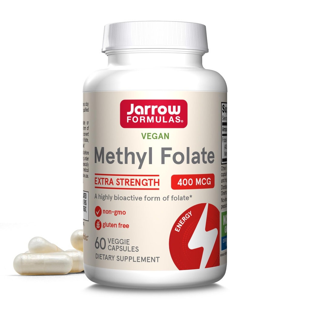 Formules Jarrow Folate de méthyle extra-résistance 400 mcg, Supplément alimentaire pour le soutien de la santé cardiovasculaire et neurologique, 60 capsules de Veggie, 60 jours d'approvisionnement
