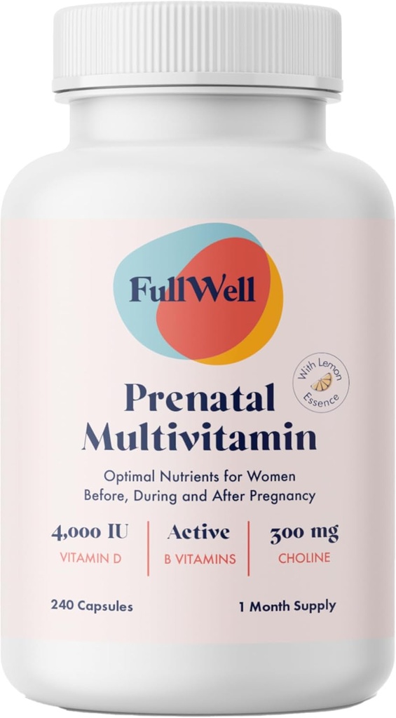 Vitamines prénatales FullWell Choline, folate, vitamine D pour la croissance foetale, le développement du cerveau.