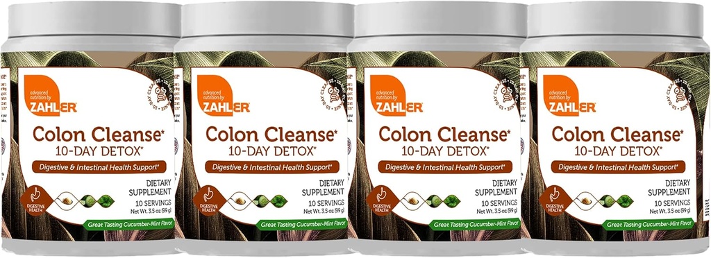 Zahler Colon Nettoyez la désintoxication pendant 10 jours - Arôme à la menthe de concombre - Bien-être digestif à base de plantes - Nettoyant et désintoxication des colonies pour le mouvement de Bowel, Détox corporel, Aide à la digestion pour les femmes et les hommes - 3,5 oz (4 pack)