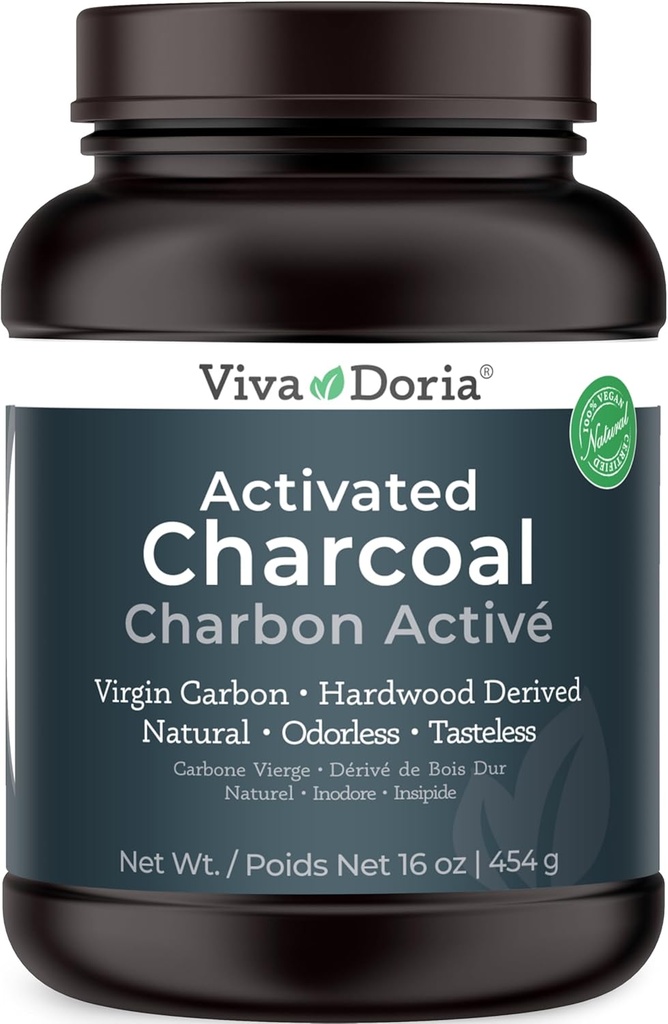 Viva Doria Virgin en poudre de charbon activé, dérivé de bois franc, grade alimentaire, 16 oz (1 livre)