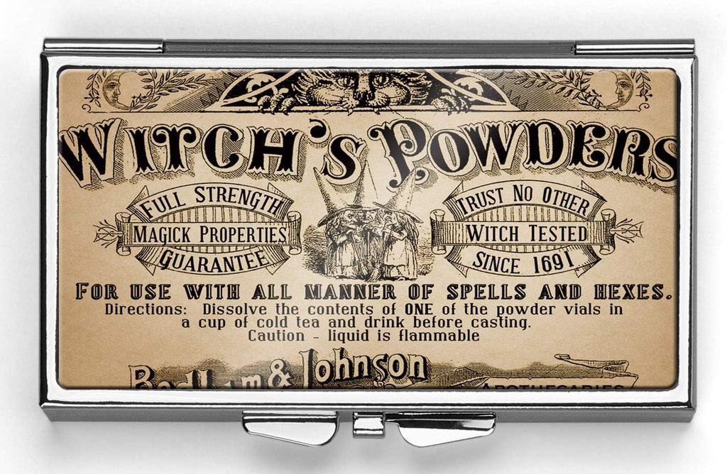 Vintage Witch's Powders Pill Box Compact Rectangle 7 Day Pill Box Pill Case Pill case