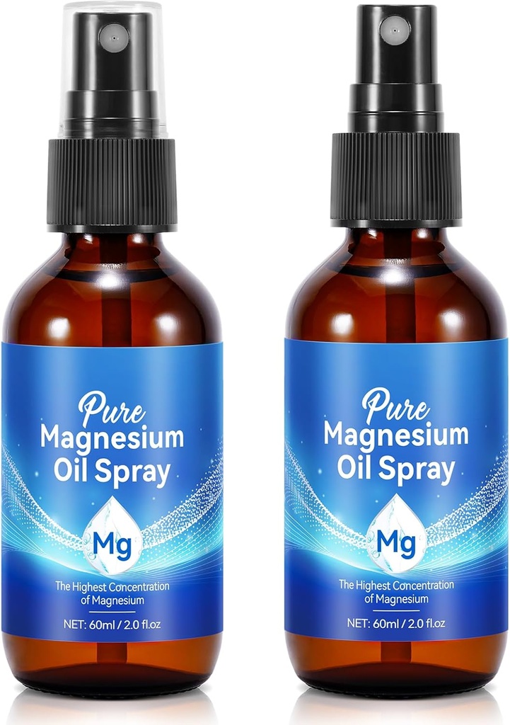Spray d'huile de magnésium topique, Spray d'huile de magnésium pur pour pieds, 100% pure, absorption rapide - Source naturelle avec mélange puissant d'huiles essentielles 2,02 fl oz (2 Fl Oz (paquet de 2))