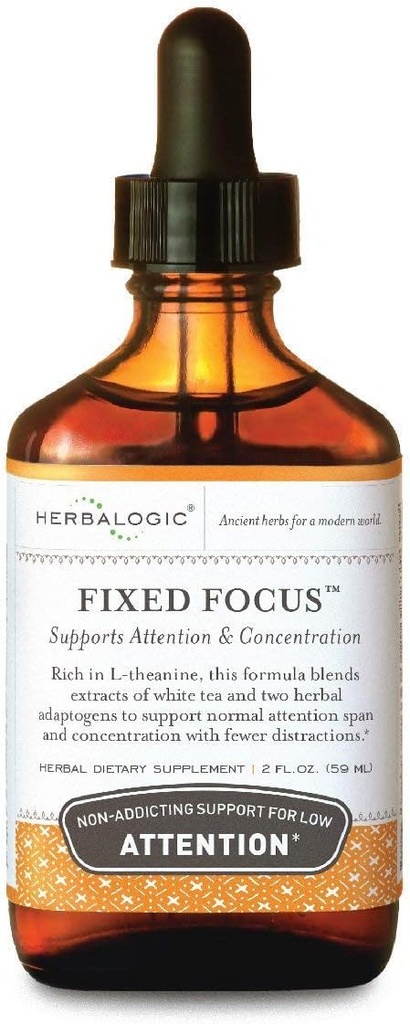 Herbalogic - Fixed Focus Liquid Herb Drops - Support non additif pour une attention accrue, concentration et focus - Contient du thé blanc, une source naturellement équilibrée de L-Theanine et caféine - 2 Fl. Oz.