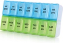 7 Day Weekly Pill Organizer,Large Daily Pill Organizer 2 fois par jour,AM PM Pill Case, Day Night Pill Container 7 Jour 14 Compartiments pour pilules Vitamine Medicination (Blue+Green)