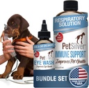PetSilver - Support immunitaire (16 fl oz) et lavage des yeux (4 fl oz) avec argent chélaté breveté - Allergies, sinus et traitement de la toux - Nettoyant des yeux et détachant des taches pour chats et chiens - Fabriqué aux États-Unis