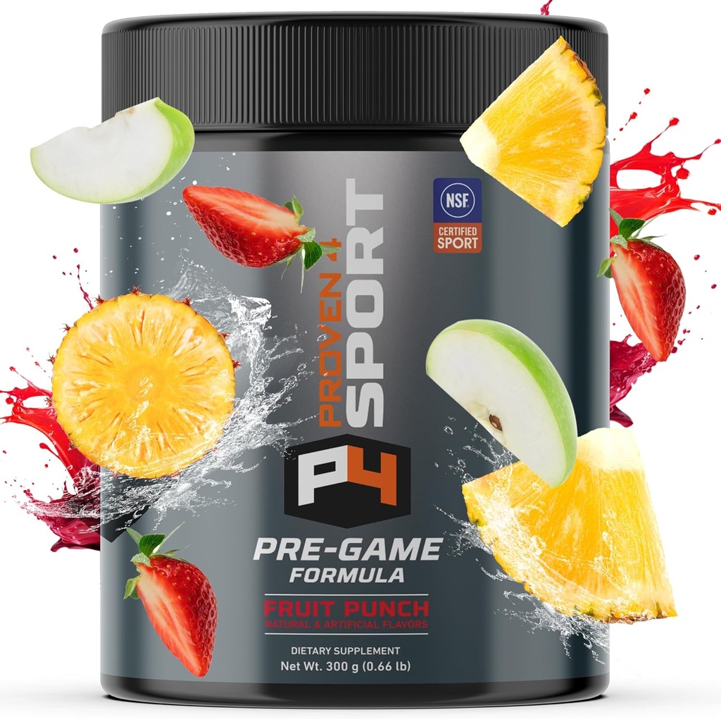 Proven4 Poudre de pré-entraînement pour hommes et femmes avec créatine - Beta Alanine - Caféine, NSF Pré-entraînement certifié Supplément énergie Punch fruit 30 portions