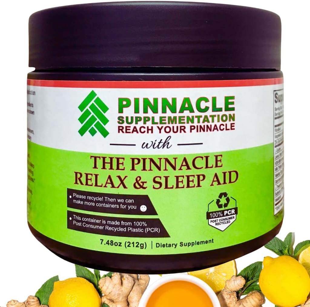Supplément Pinnacle Relax & Sleep, Supplément Sommeil avec Melatonine, Root Valérien, Ashwagandha, L Theanine, Zinc, GABA & Magnésium pour Calmer, Thé au citron naturel Saveur (30 portions)