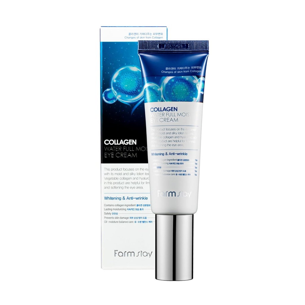 FARMSTAY Collagène eau crème pour les yeux entiers - Crème sous les yeux pour rides et lignes fines - Combattre les cercles sombres - Collagène pour la peau - 1,69 oz