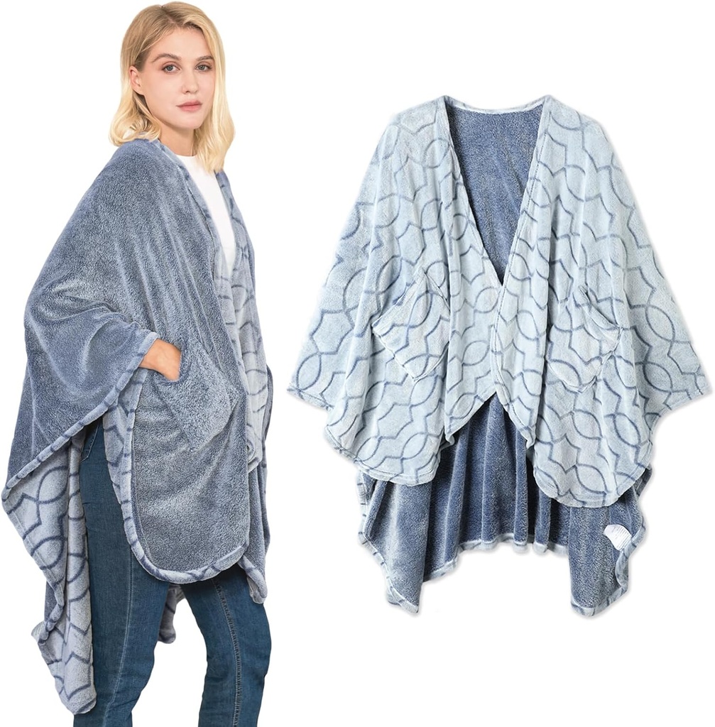 Blanket ultra doux en châle, couverture réversible, avec poches, pour les femmes et les hommes