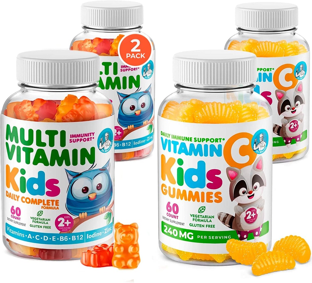 DR. MORITZ Essential Vitamin Pair - Kids Multivitamin Gummies Bundle (60 Count, 2 Pack) with Vitamin C (60 Count 2 Pack)