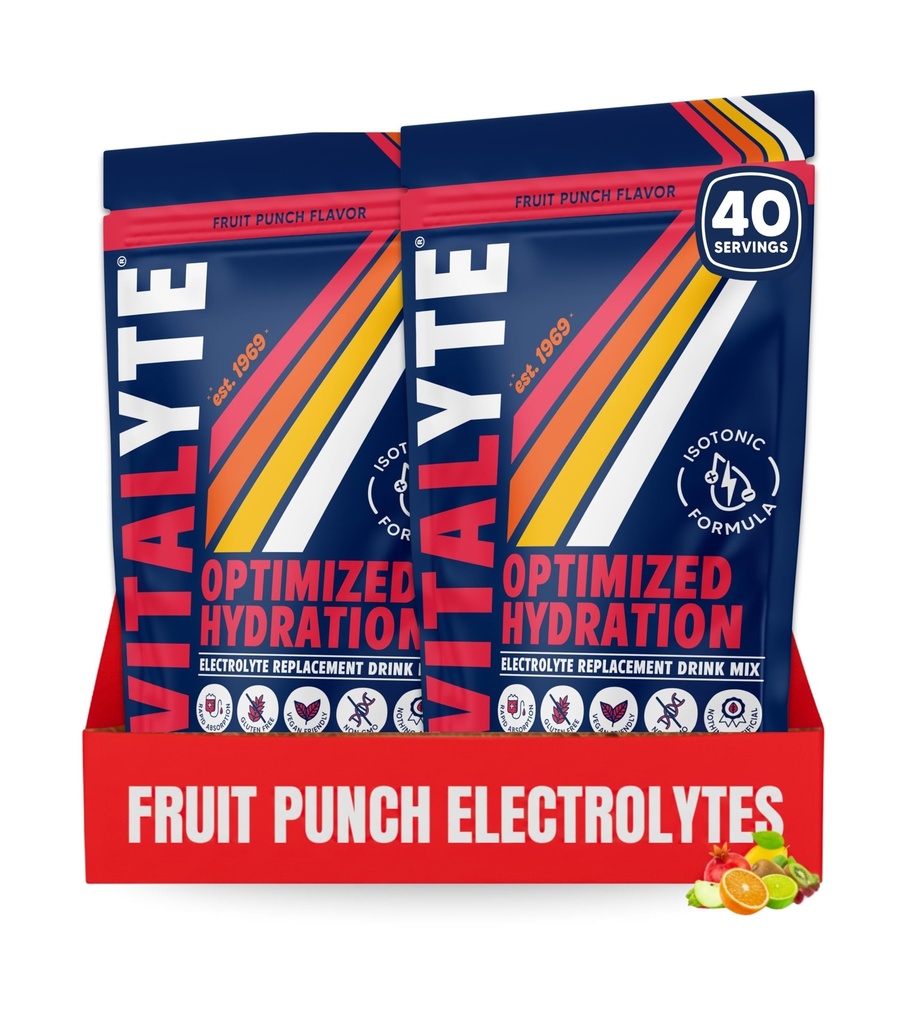 Mélange de poudre d'électrolyte de Vitalyte, mélange d'hydrolyte isotonique, mélange de poudre de post-entraînement sans gluten, boîte de 2, 35 oz. Chacun, parfum de punch de fruits