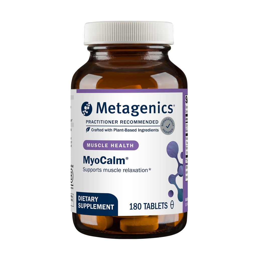 Métagène MyoCalme - Supplément de calcium et de magnésium pour la relaxation musculaire* - avec des racines de fleurs de passion et de valérianes pour l'absorption accrue - Non-OGM, sans gluten et végétarien - 180 comprimés