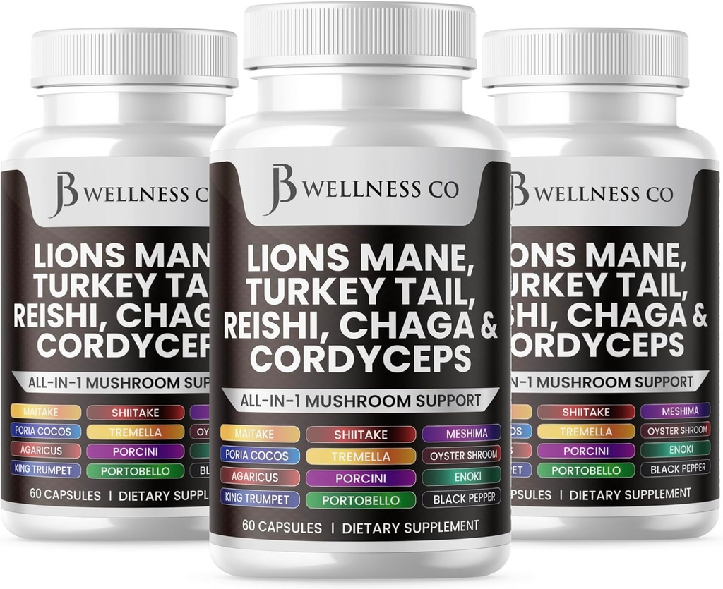 Lions Mane Supplément soutien cognitif, santé immunitaire avec la dinde Tail 20in1 Champignon Reishi Cordyceps Chaga avec la racine Marshmallow -180 Comte