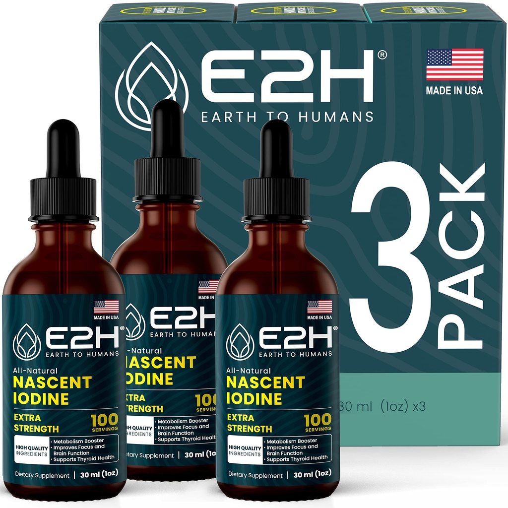 E2H Iodine liquide végétalienne - Support thyroïde et fonction cognitive - Boostez votre métabolisme et vos niveaux d'énergie - Vegan - Non-OGM (3 bouteilles)