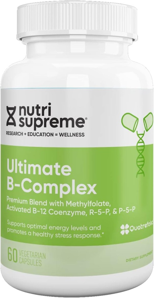 Nutri Supreme Ultimate B Complex, Vitamines essentielles B hautement absorbables avec du méthylfolate pour soutenir la fonction du système nerveux, 60 Capsules