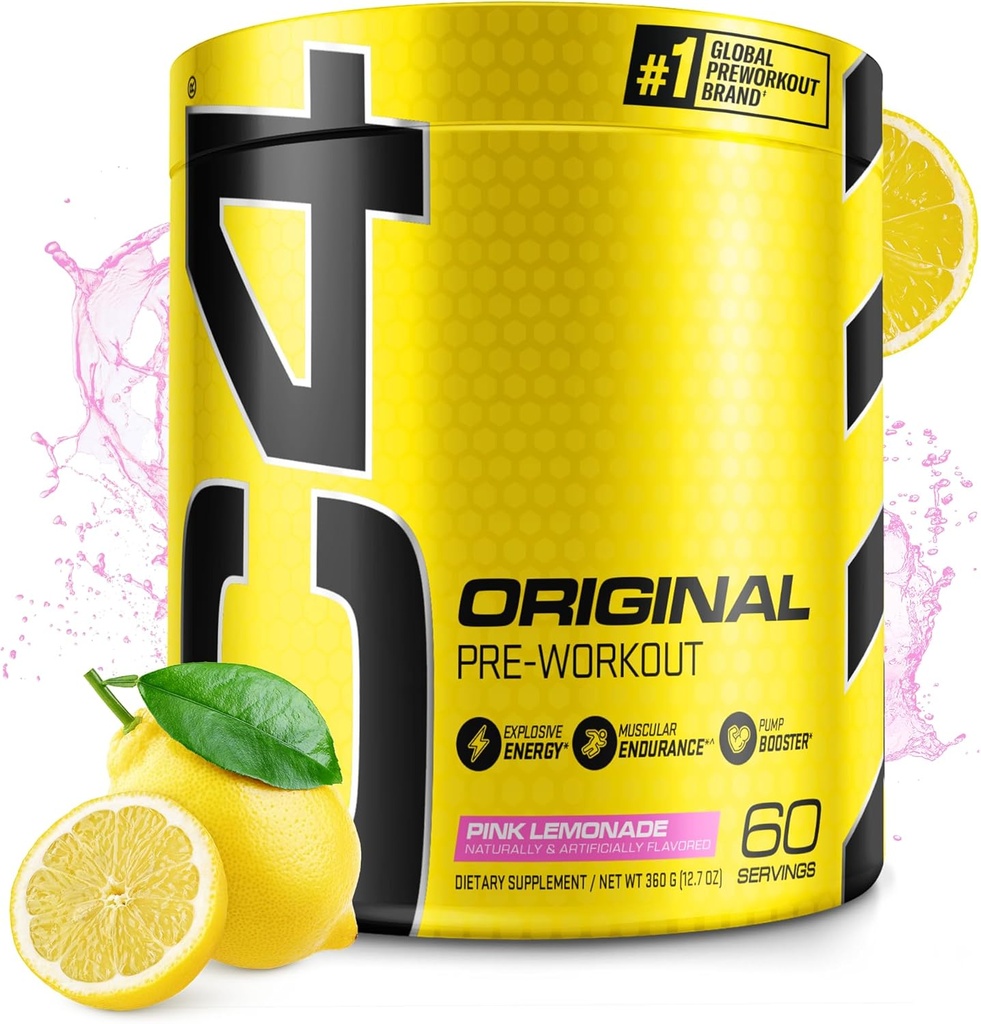 Cellucor C4 original pré-entraînement Poudre de citronnade rose Vitamine C pour immunosupport sucre sans pré-entraînement énergie pour les hommes et les femmes 150mg caféine + bêta Alanine + créatine 60 portions