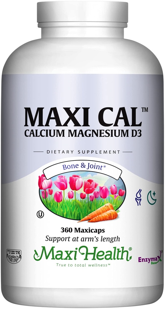 Maxi Health Calcium 1000 mg supplément avec vitamine D3 (1000 UI) et magnésium (500 mg) - os, dents et soutien articulaire pour les hommes et les femmes - 360 capsules - Maxi Cal