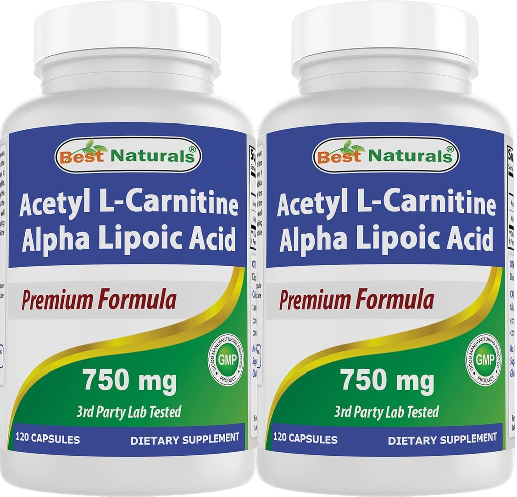 Meilleurs naturels Acétyl L-Carnitine et acide alpha lipoïque 750 mg 120 Capsules (120 Nombre (paquet de 2))